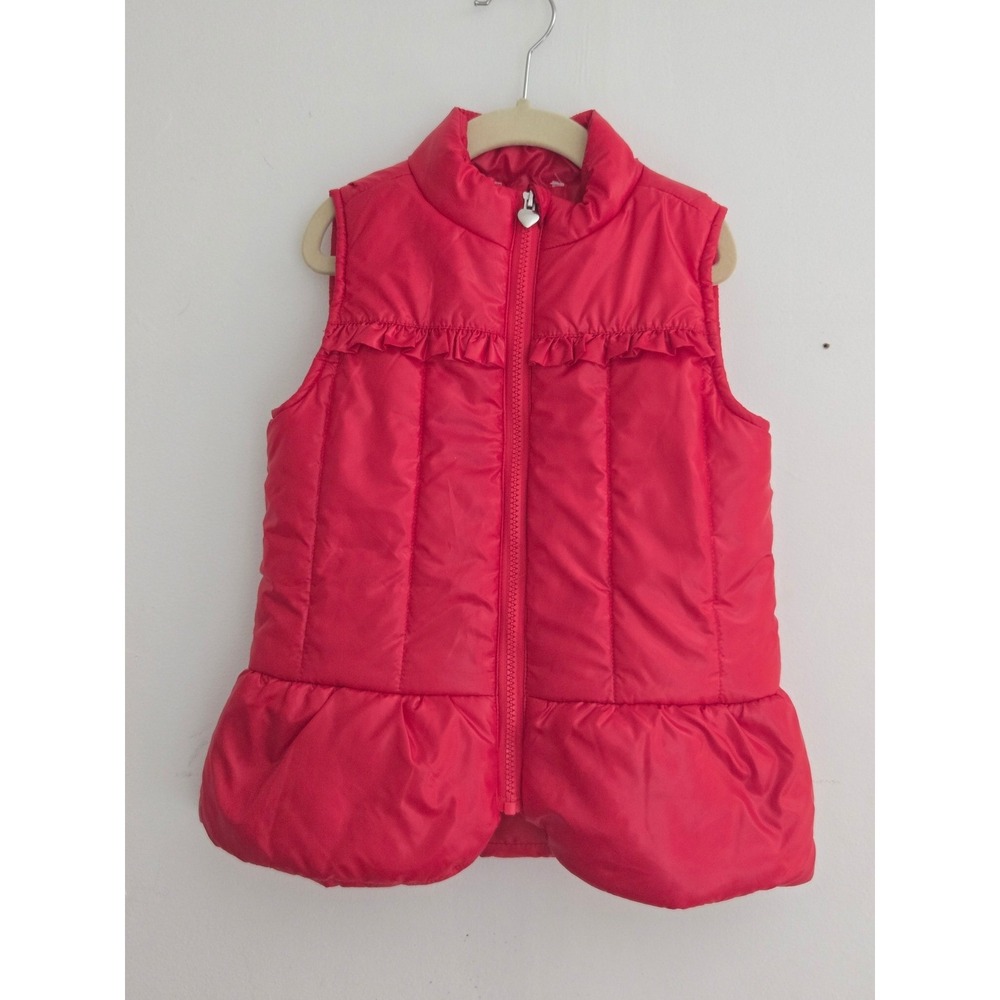 Kids Headquartes Red Puffer Vest Heart Zipper Ruffle Trim Puffy Jacket Size 6